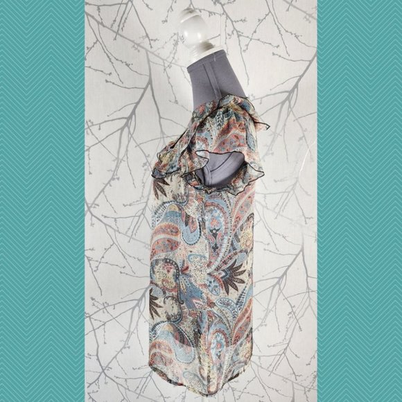 Esprit Paisley Printed 100% Silk Ruffle Sheer Blouse Fairy Y2K - Picture 3 of 5